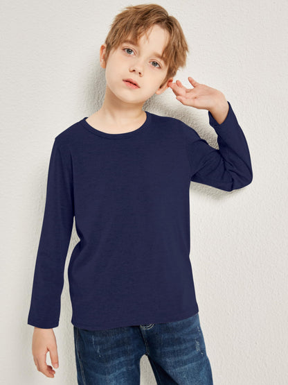 Boys Solid Color Long Sleeve Crewneck T Shirt 5 Pack Set