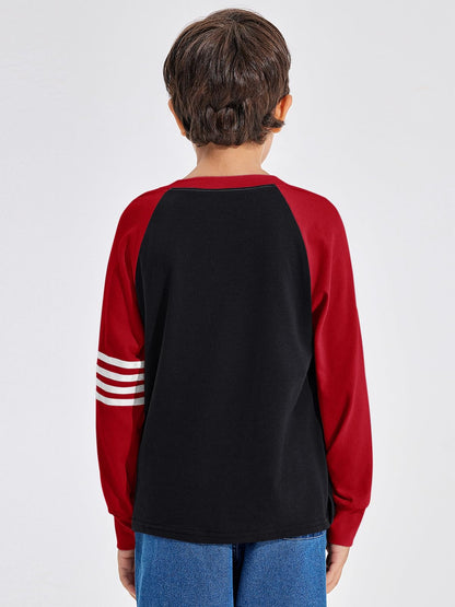 Boys Color Block Long Sleeve Crewneck Shirt in Soft Stretch Fabric