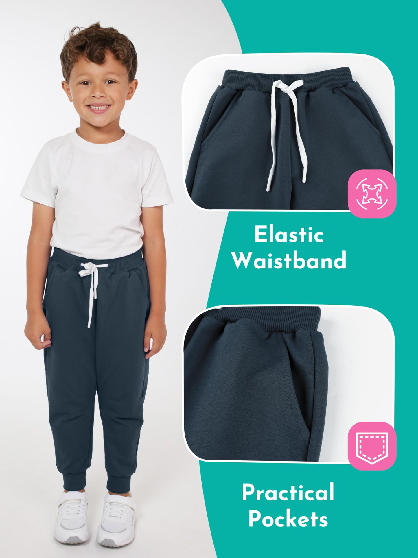 Toddler Boys Drawstring Jogger Sweatpants with Pockets 3 Pack