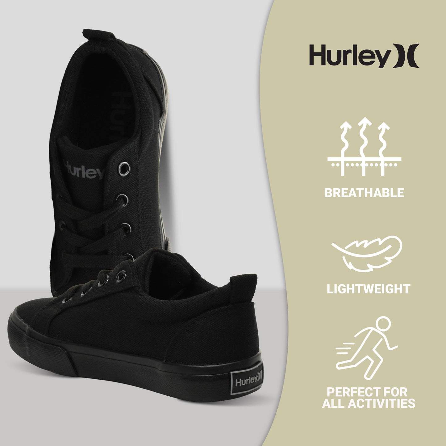 Hurley Kids Finn Canvas Lace Up Sneakers with Rubber Sole