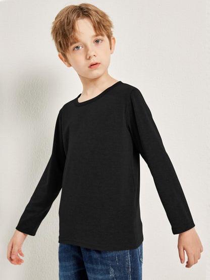 Boys Solid Color Long Sleeve Crewneck T Shirt 5 Pack Set