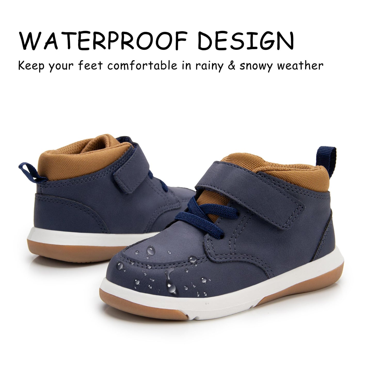 Toddler Boys Waterproof High Top Sneakers with Plush Lining and Strap