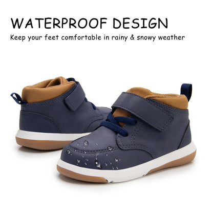 Toddler Boys Waterproof High Top Sneakers with Plush Lining and Strap