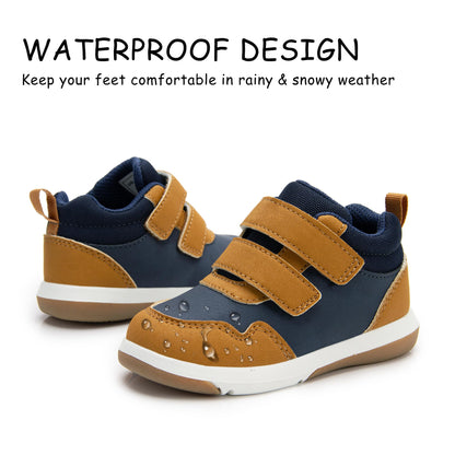 Toddler Boys Waterproof High Top Sneakers with Plush Lining and Strap