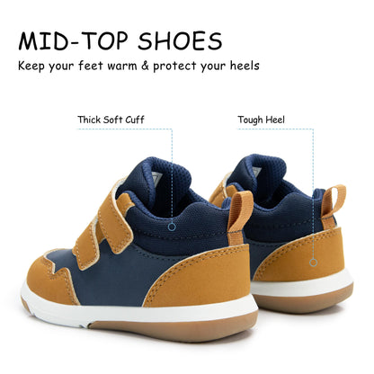 Toddler Boys Waterproof High Top Sneakers with Plush Lining and Strap