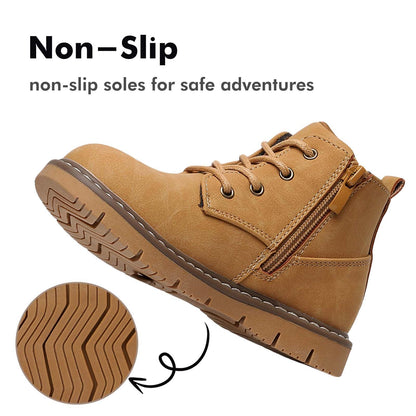 Toddler Boys Water Resistant Work Boots with Side Zipper and TPR Sole