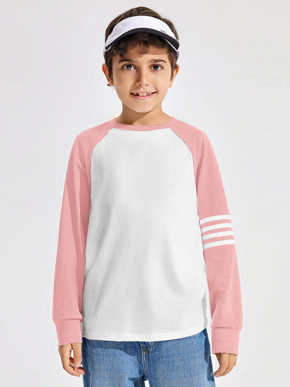 Boys Color Block Long Sleeve Crewneck Shirt in Soft Stretch Fabric