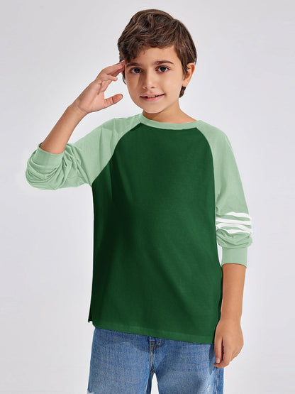 Boys Color Block Long Sleeve Crewneck Shirt in Soft Stretch Fabric