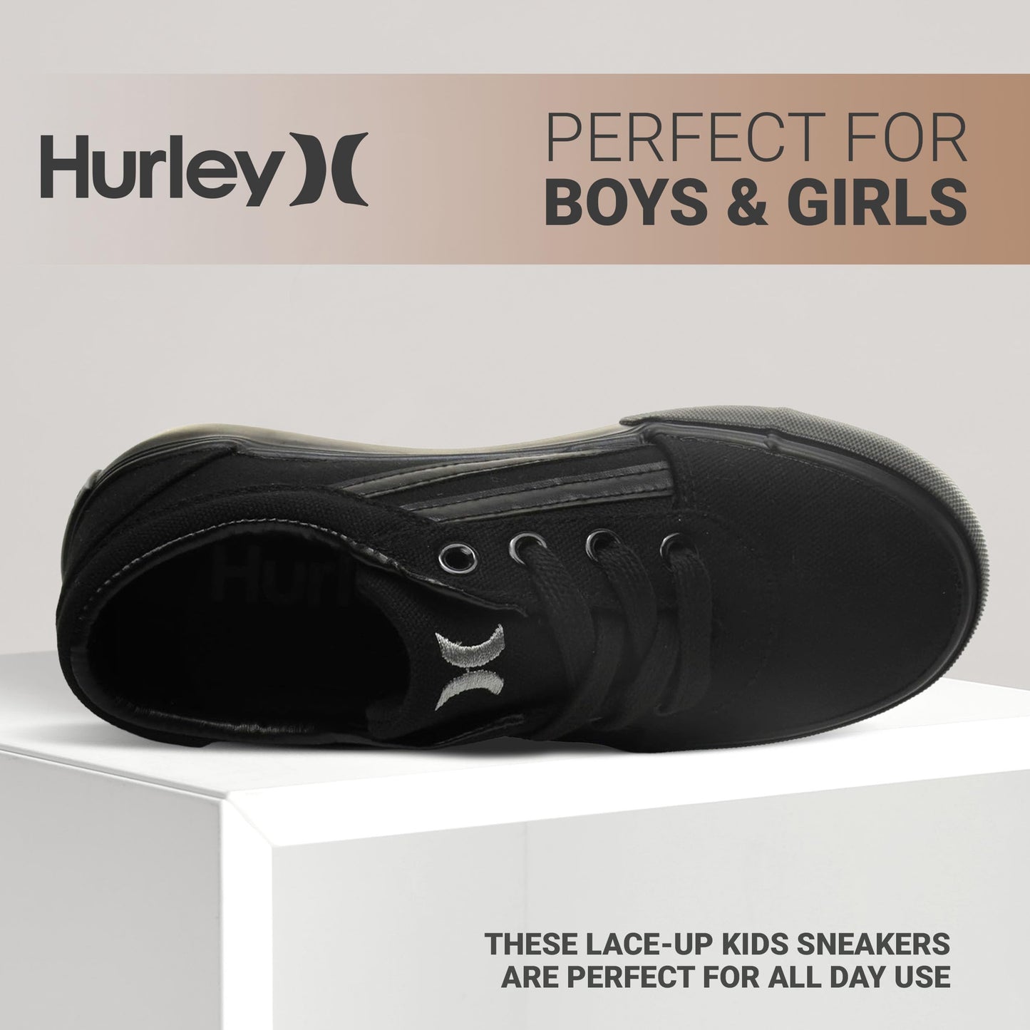 Hurley Boardy Kids Lace Up Canvas Sneakers – Low Cut Skateboarding Shoes for Kids, Sports Shoes for Boys and Girls