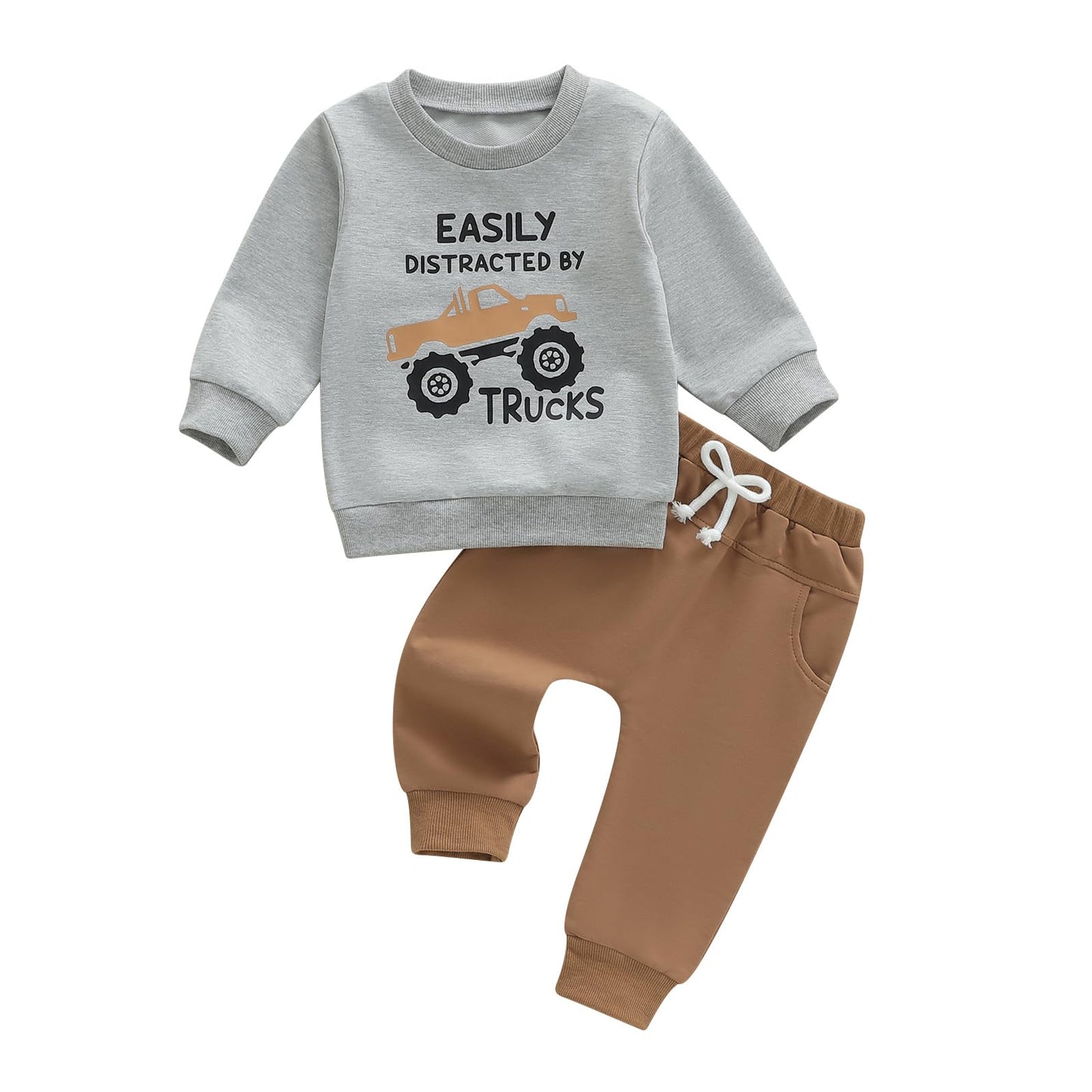 WZTYYDS Toddler Baby Boy Fall Clothes Letter Truck Long Sleeve Pullover Sweatshirt Tops Joggers Pants Set Winter Outfits