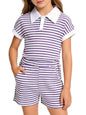 LOVYKIDIDO Size 7-14 Girls 2 Piece Outfits Summer Striped Lapel Short Set Cute Teen Girl Clothing Set
