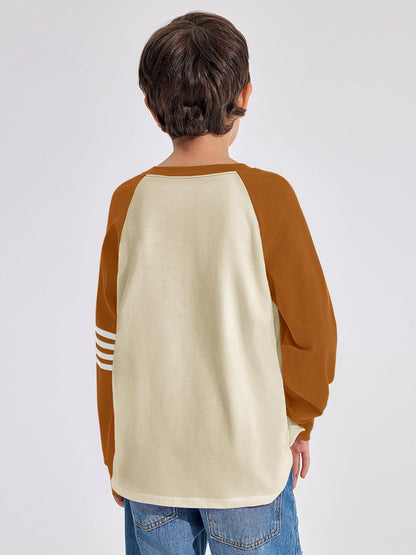 Boys Color Block Long Sleeve Crewneck Shirt in Soft Stretch Fabric