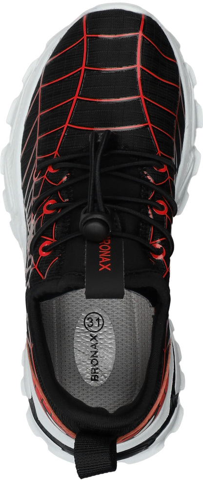 Kids Spider Web Sneakers with Bungee Lace and Adjustable Toggle
