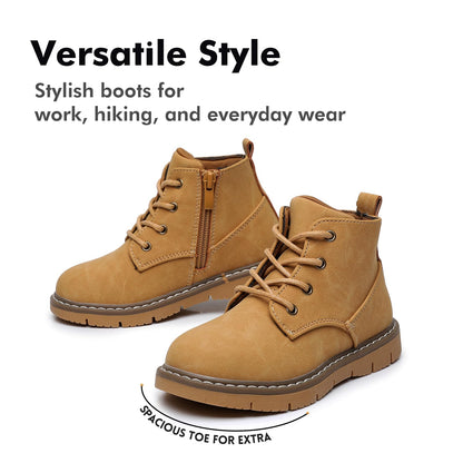 Toddler Boys Water Resistant Work Boots with Side Zipper and TPR Sole