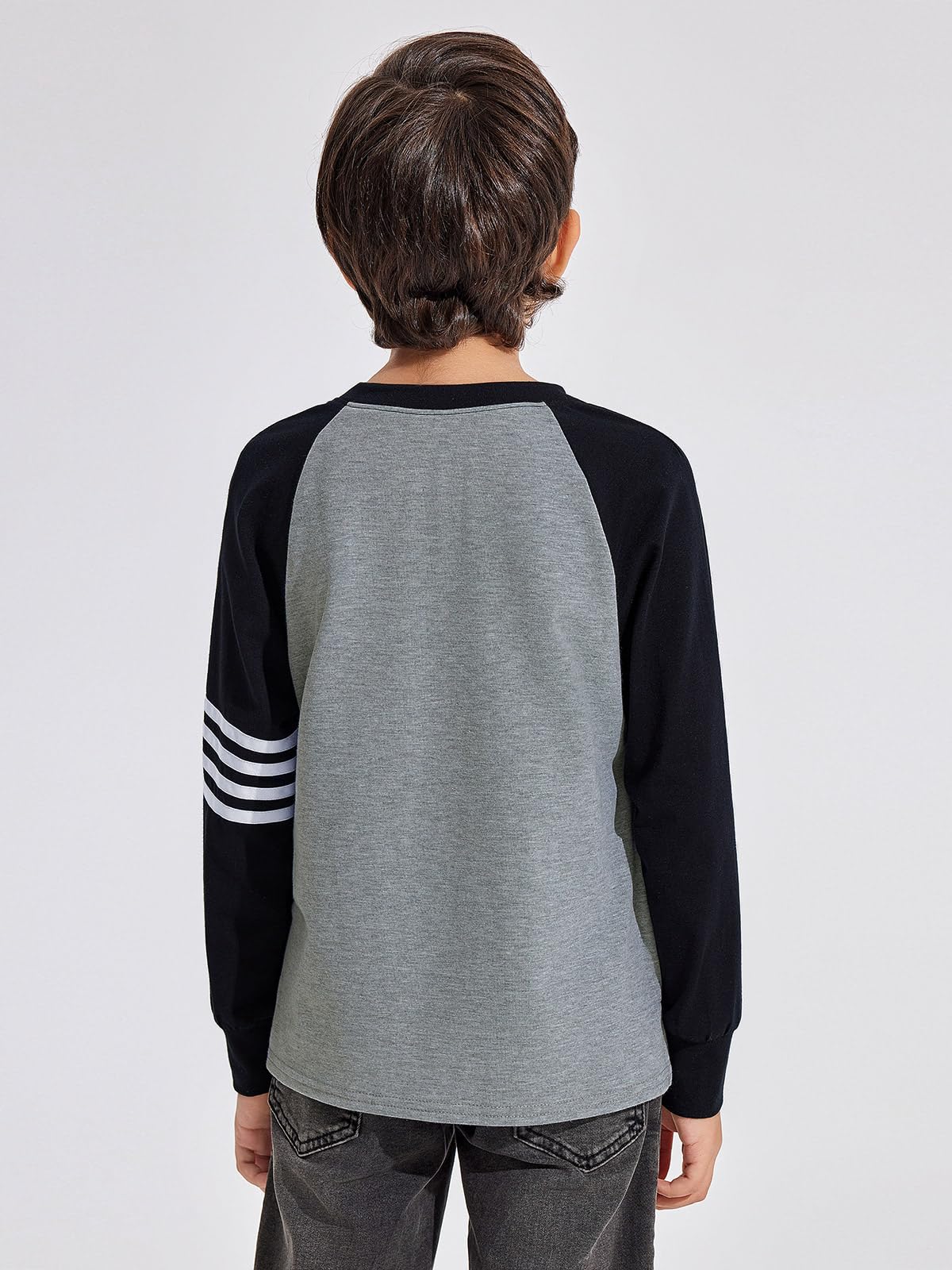 Boys Color Block Long Sleeve Crewneck Shirt in Soft Stretch Fabric
