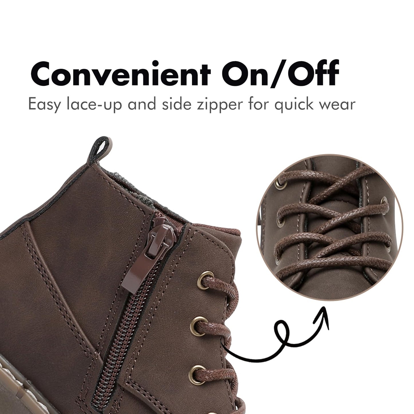 Toddler Boys Water Resistant Work Boots with Side Zipper and TPR Sole