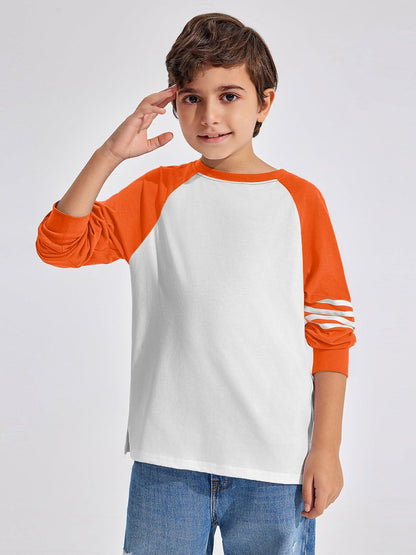 Boys Color Block Long Sleeve Crewneck Shirt in Soft Stretch Fabric