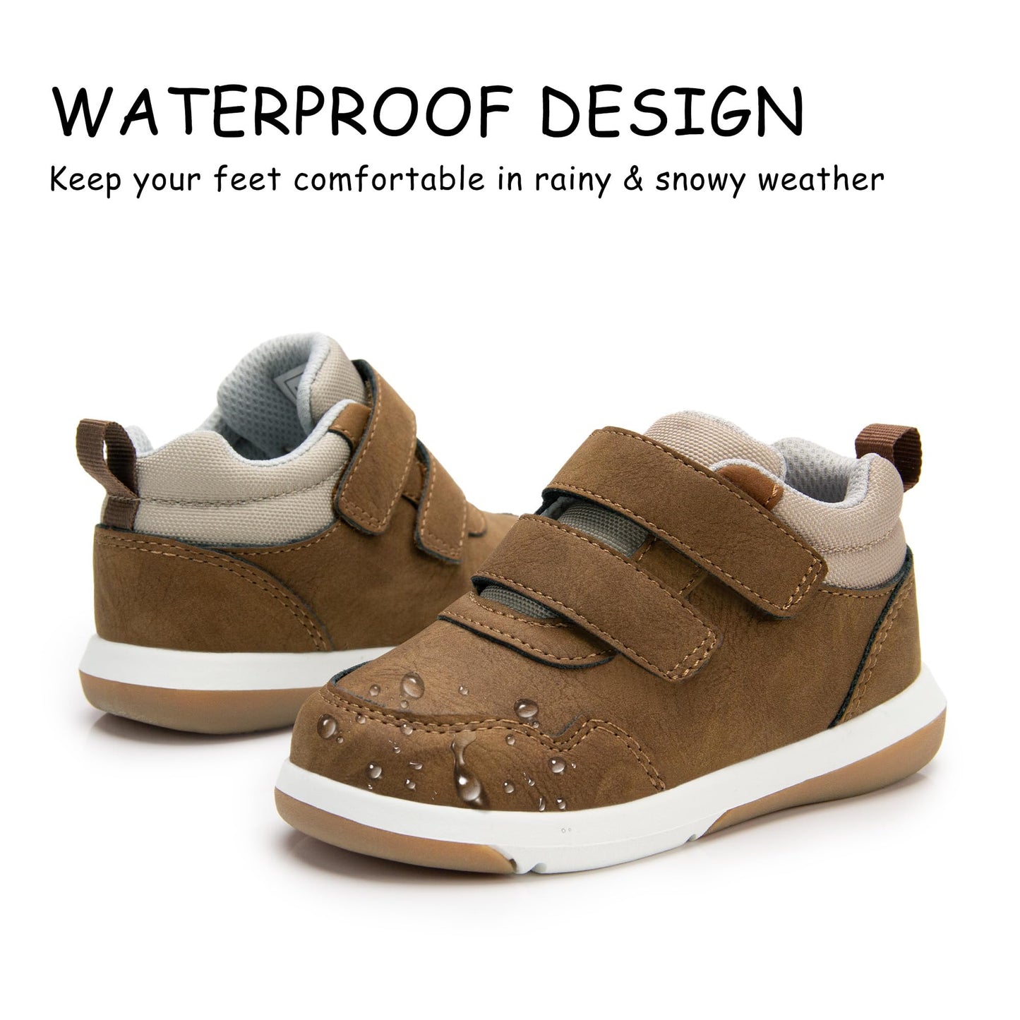 Toddler Boys Waterproof High Top Sneakers with Plush Lining and Strap