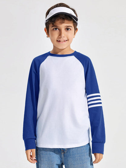 Boys Color Block Long Sleeve Crewneck Shirt in Soft Stretch Fabric