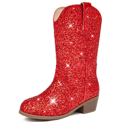 Motasha Glitter Girls Cowgirl Boots Sparkly Cowboy Dress Boots For Toddler To Big Kid Mid Calf Pointed Toe Party Birthday Horse Riding