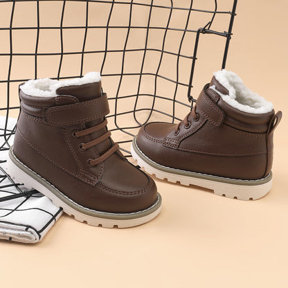 Toddler Boys Vegan Leather High Top Sneakers with Hook and Loop Straps