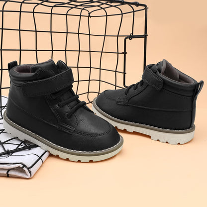 Toddler Boys Vegan Leather High Top Sneakers with Hook and Loop Straps