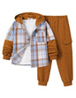 2Pcs Boys Clothes Sweatsuit Set Hoodie Flannel Plaid Shirt and Jogger Pants for Kids Fall Winter Spring Outfits