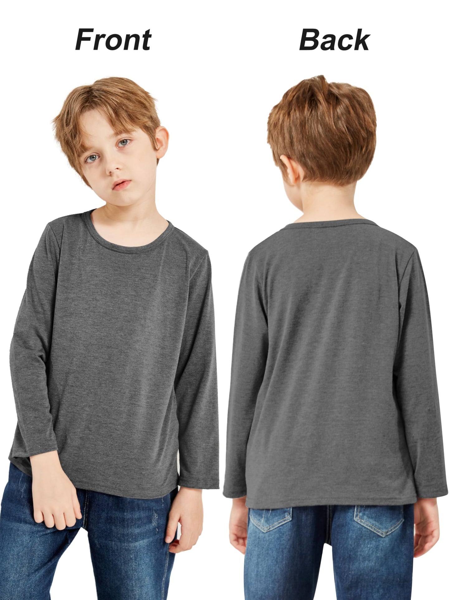 Boys Solid Color Long Sleeve Crewneck T Shirt 5 Pack Set