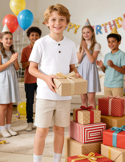 Boys Cotton Henley Short Sleeve Shirt with Button Placket