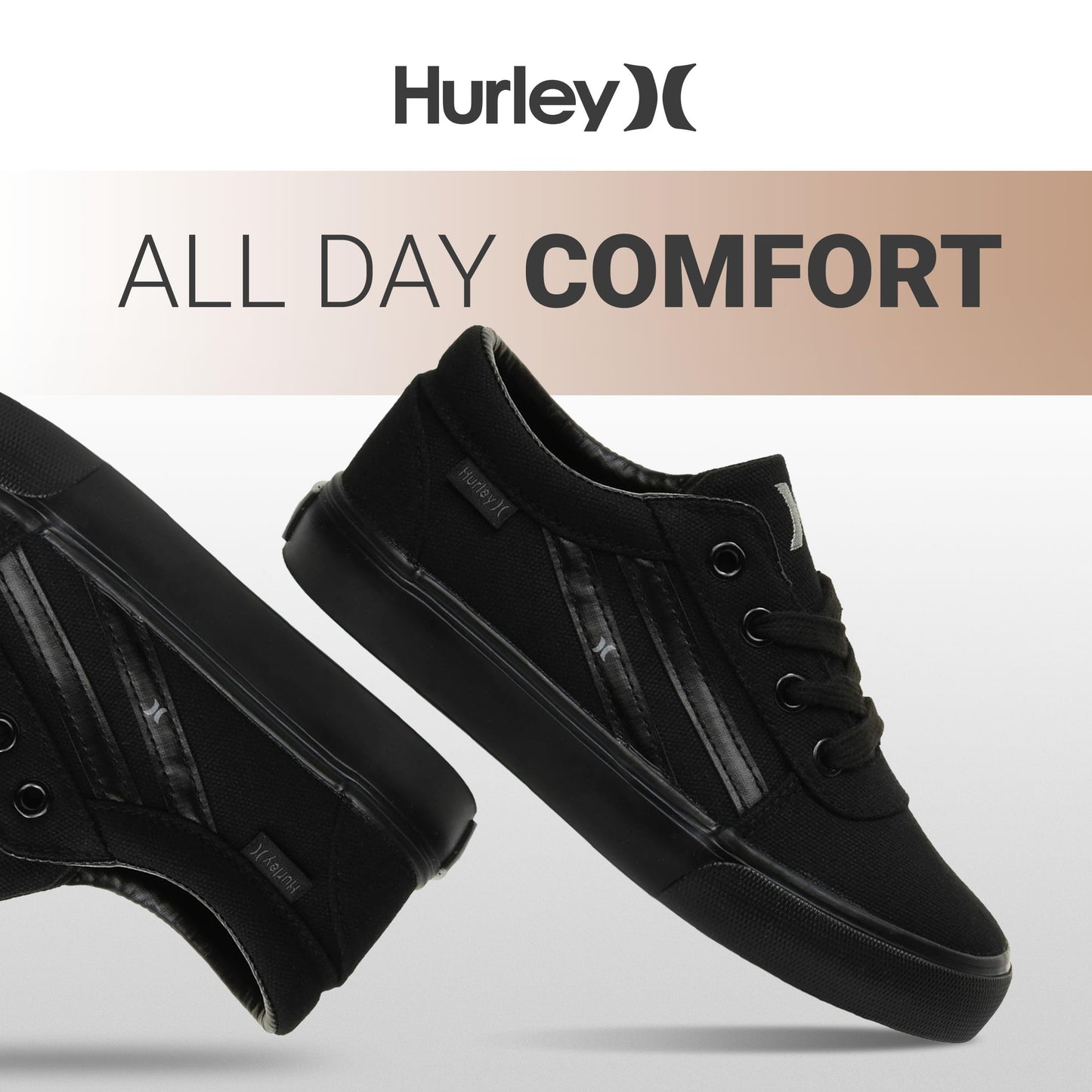 Hurley Boardy Kids Lace Up Canvas Sneakers – Low Cut Skateboarding Shoes for Kids, Sports Shoes for Boys and Girls