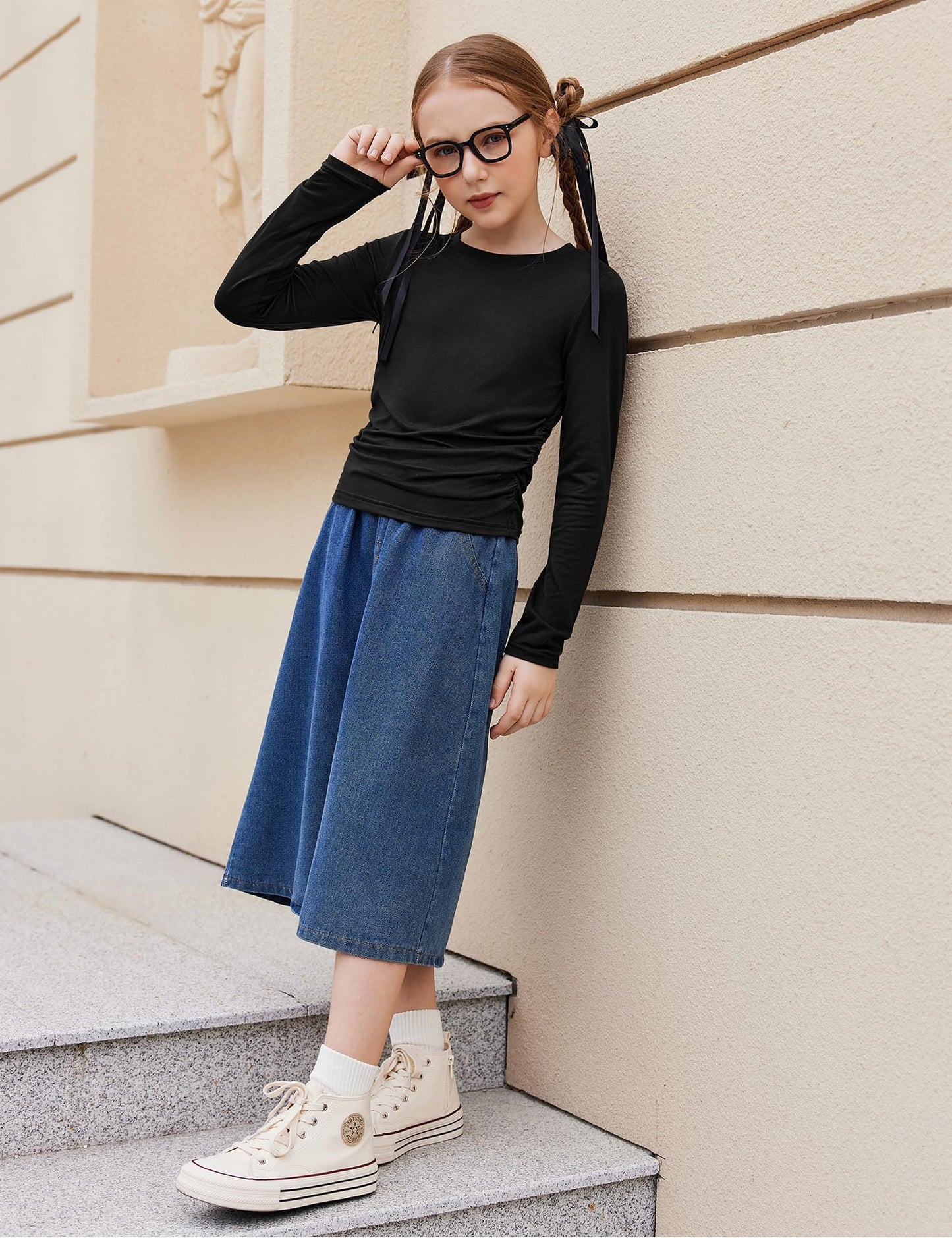 Arshiner Girls 2 Piece Set Fall Outfits Lounge Sets Ruched Long Sleeve Top Wide Leg Pants Sweatsuit Clothing Set