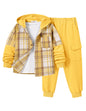2Pcs Boys Clothes Sweatsuit Set Hoodie Flannel Plaid Shirt and Jogger Pants for Kids Fall Winter Spring Outfits