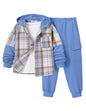 2Pcs Boys Clothes Sweatsuit Set Hoodie Flannel Plaid Shirt and Jogger Pants for Kids Fall Winter Spring Outfits
