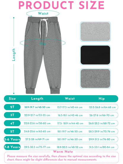Toddler Boys Drawstring Jogger Sweatpants with Pockets 3 Pack