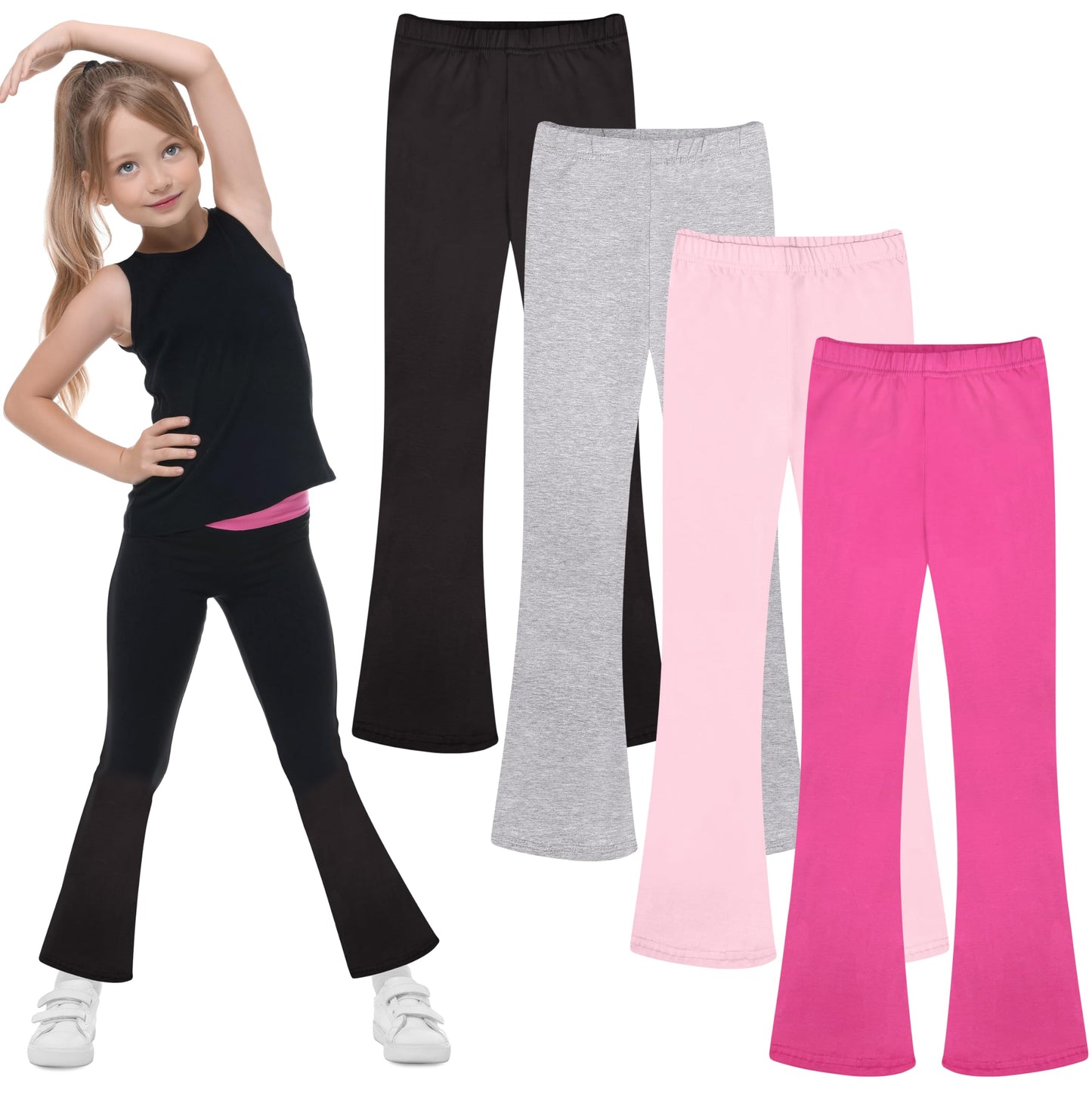 FEQO Girls Flare Leggings Pants Girl Cotton Leggings Bell Bottoms 5-14 Years