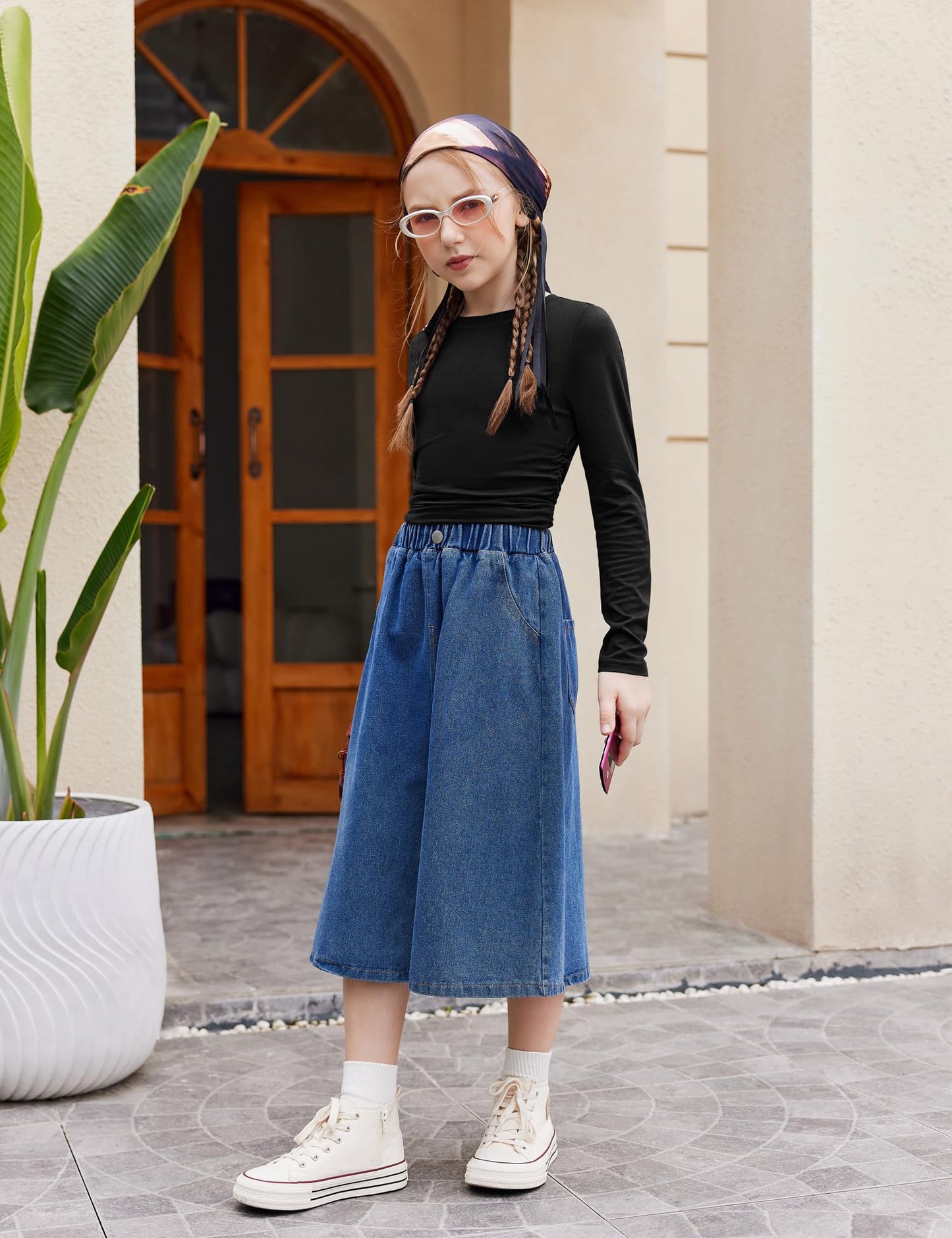 Arshiner Girls 2 Piece Set Fall Outfits Lounge Sets Ruched Long Sleeve Top Wide Leg Pants Sweatsuit Clothing Set