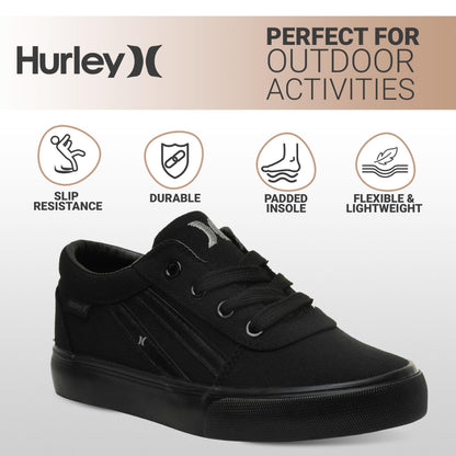 Hurley Boardy Kids Lace Up Canvas Sneakers – Low Cut Skateboarding Shoes for Kids, Sports Shoes for Boys and Girls