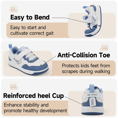 Dr Kong Toddler Boys Girls Shoes Tennis Leather Skate Shoes Casual Fashion Walking Sneakers with Hook and Loop for Toddlers and Little Kids