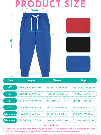 Toddler Boys Drawstring Jogger Sweatpants with Pockets 3 Pack