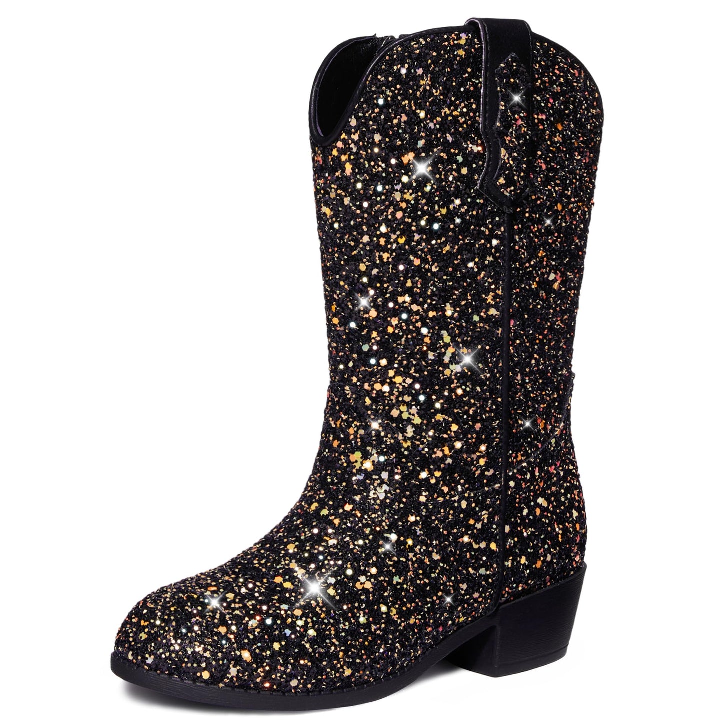 Motasha Glitter Girls Cowgirl Boots Sparkly Cowboy Dress Boots For Toddler To Big Kid Mid Calf Pointed Toe Party Birthday Horse Riding