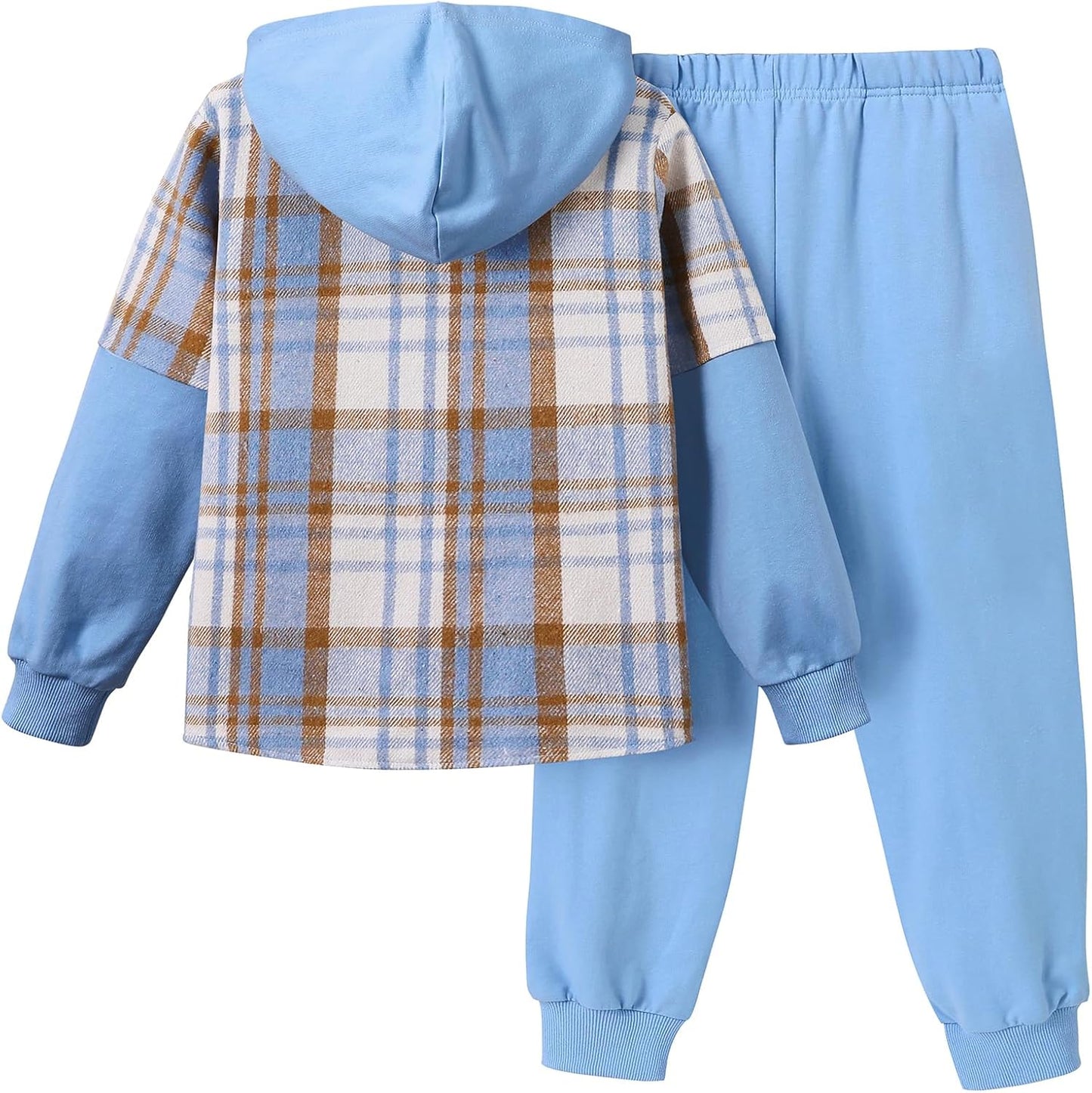 2Pcs Boys Clothes Sweatsuit Set Hoodie Flannel Plaid Shirt and Jogger Pants for Kids Fall Winter Spring Outfits