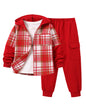 2Pcs Boys Clothes Sweatsuit Set Hoodie Flannel Plaid Shirt and Jogger Pants for Kids Fall Winter Spring Outfits