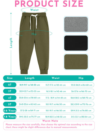 Toddler Boys Drawstring Jogger Sweatpants with Pockets 3 Pack