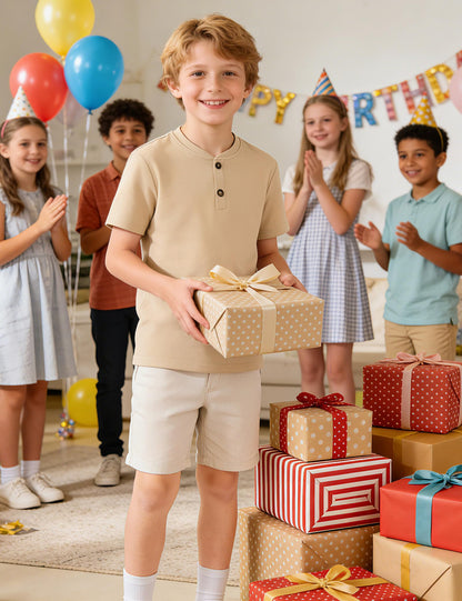 Boys Cotton Henley Short Sleeve Shirt with Button Placket