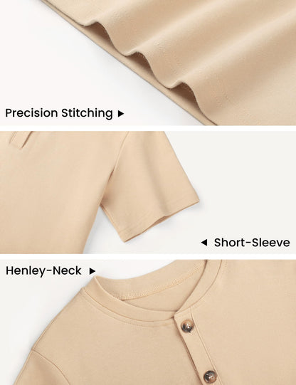Boys Cotton Henley Short Sleeve Shirt with Button Placket
