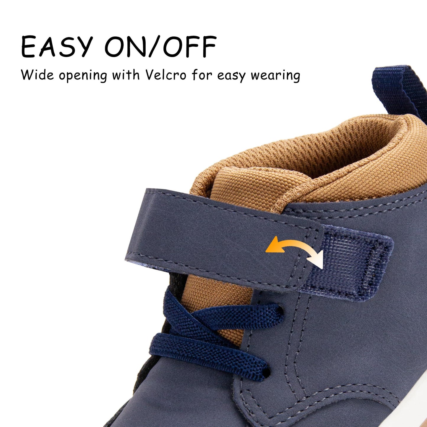 Toddler Boys Waterproof High Top Sneakers with Plush Lining and Strap