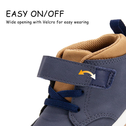 Toddler Boys Waterproof High Top Sneakers with Plush Lining and Strap
