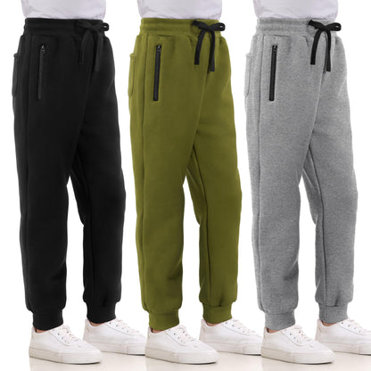 3 Pack Boys Sweatpants Fleece Cotton Athletic Pants Boys Joggers with Zipper Pockets Kids Youth Workout Sweat Pants Size 5-16