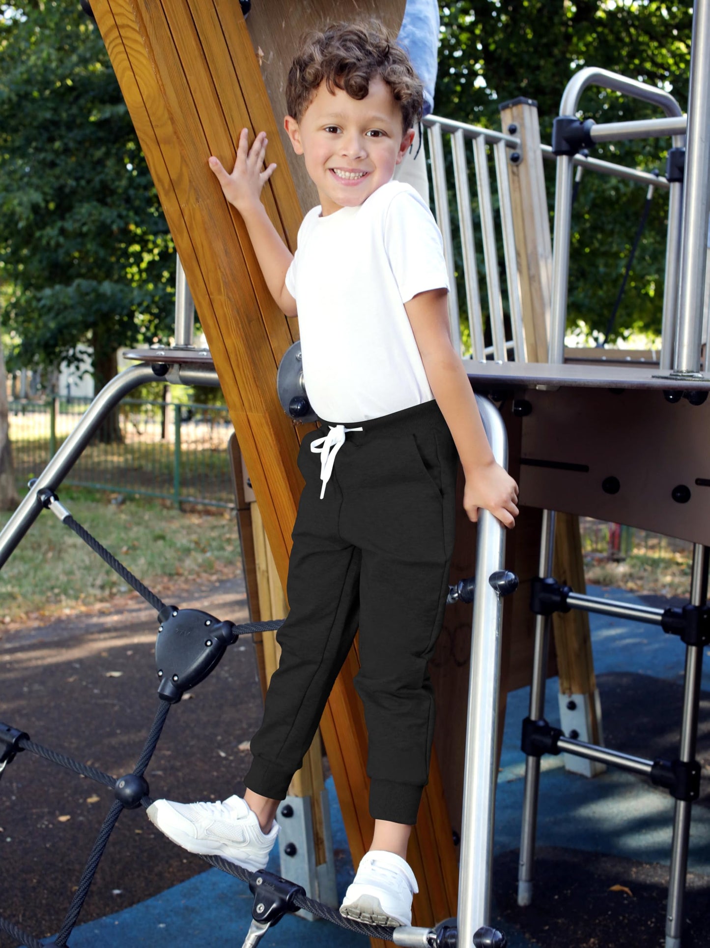 Toddler Boys Drawstring Jogger Sweatpants with Pockets 3 Pack