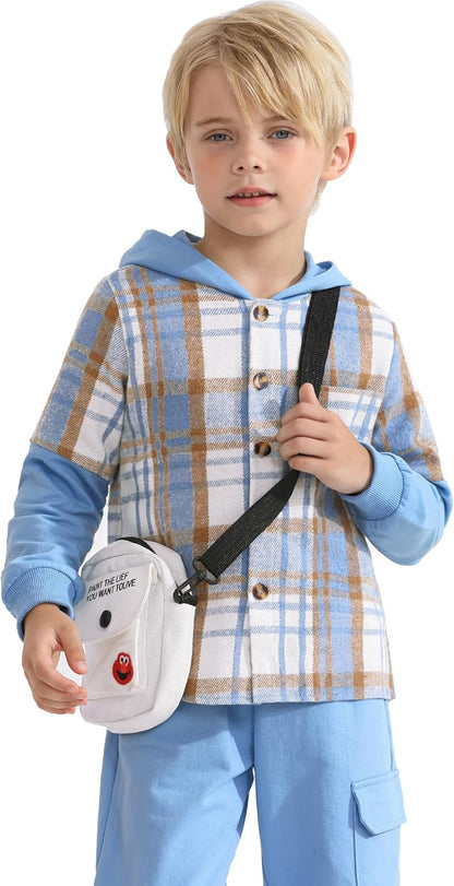 2Pcs Boys Clothes Sweatsuit Set Hoodie Flannel Plaid Shirt and Jogger Pants for Kids Fall Winter Spring Outfits